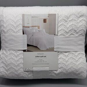 3pc J Joie Home White FULL/QUEEN Quilt Sham Bedding Set Cotton Cottage Farmhouse
